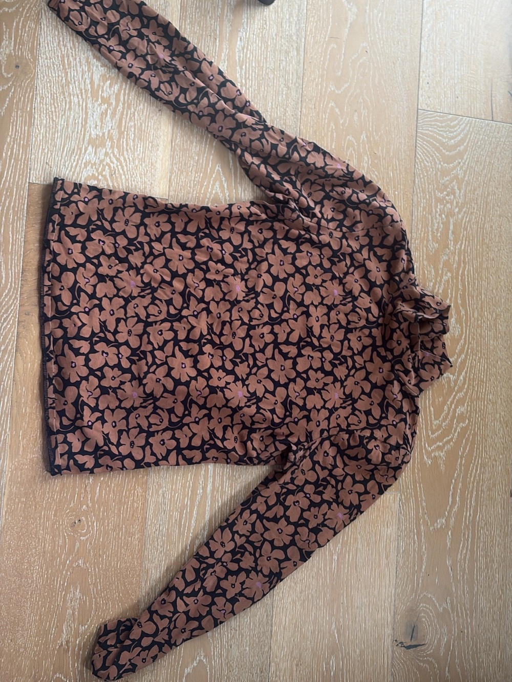 Anthropologie Black and Brown Floral Long-Sleeve Top